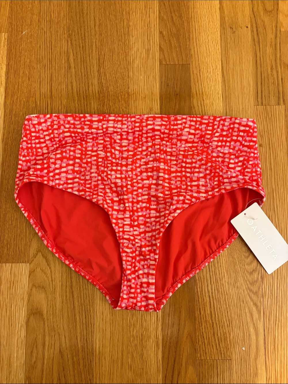 Nwt! Athleta Red Coral Patterned High-Waist Swim Bottoms